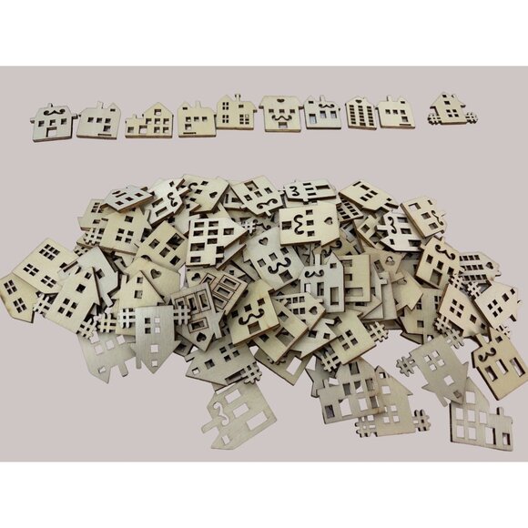 Miniature Wooden Cutout Houses 1”x1” Approx Crafting Painting Building Etc - Picture 1 of 3